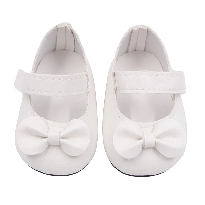 Hot Sale 7cm Bow-knot Doll Shoes For 18Inch American Dolls Pu Leather Velcro Shoes Fit 43cm New Baby 1/3 BJD DIY Dolls Gift 12