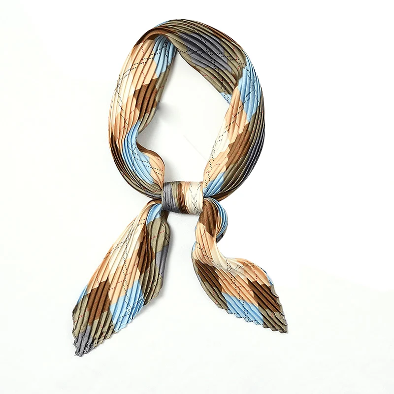 

2020 Spring Pleated Small Square Satin Silk Scarf Women's Polka Dot Floral Printed Scarves Head Scarf Wrap Handkerchief