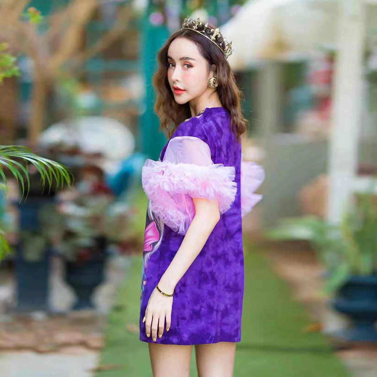 Kawaii Summer Girl Cartoon Print Tops Flare Sleeve