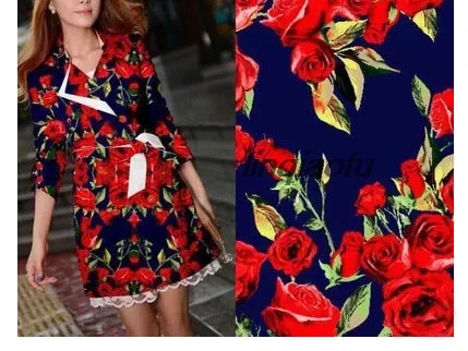 Хлопок ручной работы diy ткань синий/белый зеленый лист красная роза микро-эластичный атлас