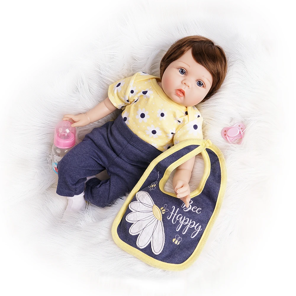 55cm Silicone Reborn Doll Newborn Baby Yellow and Navy Outfit Gift for Baby Soft Toys