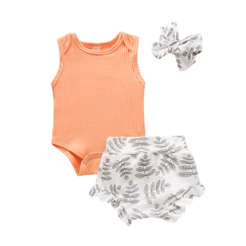 

2020 Cute Baby Summer Clothing 3Pcs Newborn Infant Girl Clothes Set Ruffle Sleeveless Tops Floral Shorts Headband Outfits 0-24M