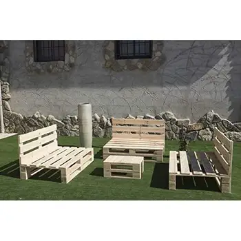 

Conjunto 3 Sofas PALETS Europeo + Mesa, Interior/Exterior Nuevo A ESTRENAR,AL Natural