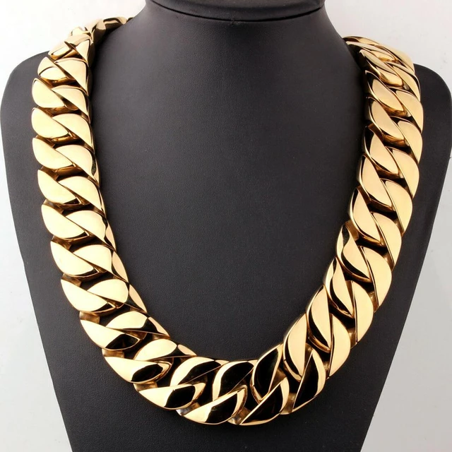 31mm Gold Chain Necklace for Men's 316L Stainless Steel Curb Cuban Link  HEAVY