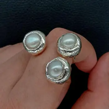 

three Cultured White Freshwater Pearl White Gold color Plated Interlaced Ring engagement ring party Jewelry for Women Gift