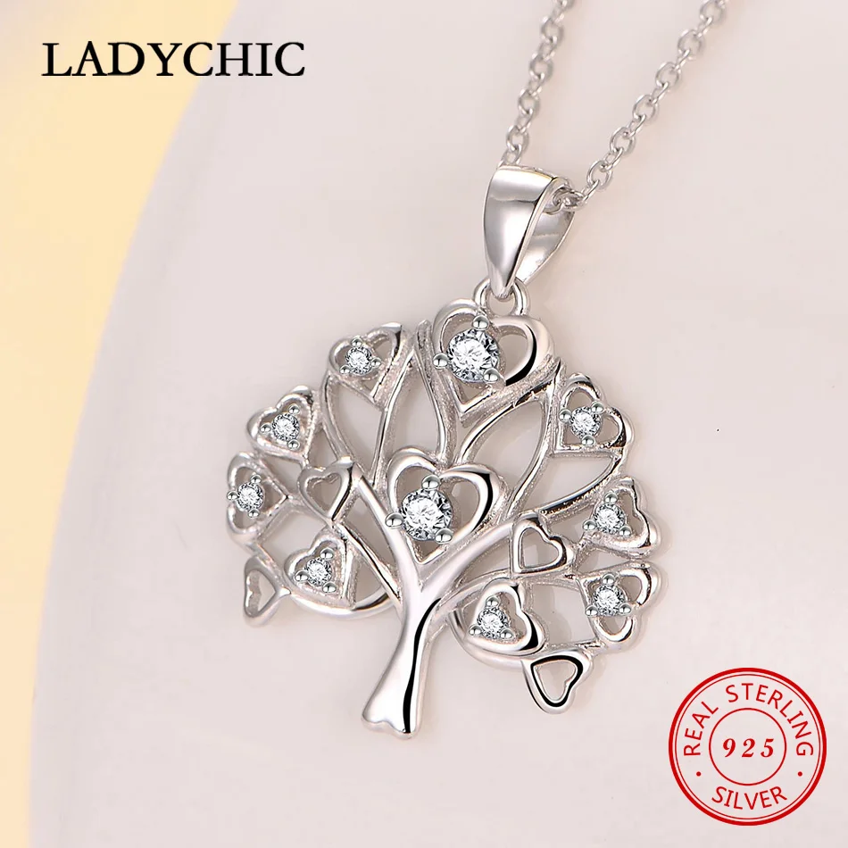 LADYCHIC, классический, 925 пробы, серебряный, дерево жизни, круглый кулон для женщин, мама, прозрачный, CZ, массивное ожерелье, хорошее ювелирное изделие, LNS1041 - Окраска металла: Tree 4