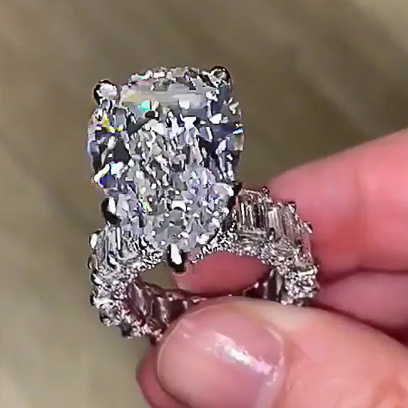 Huitan-anillo de compromiso con forma de pera grande para mujer, sortija de compromiso cuadrada de CZ, joya de la mejor propuesta, joyería