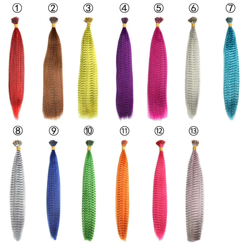 Fake Feather Hair Extension without Hair clips 10 Pieces Stands of Hair on Colorful false Kanekalon for Hair Extensions