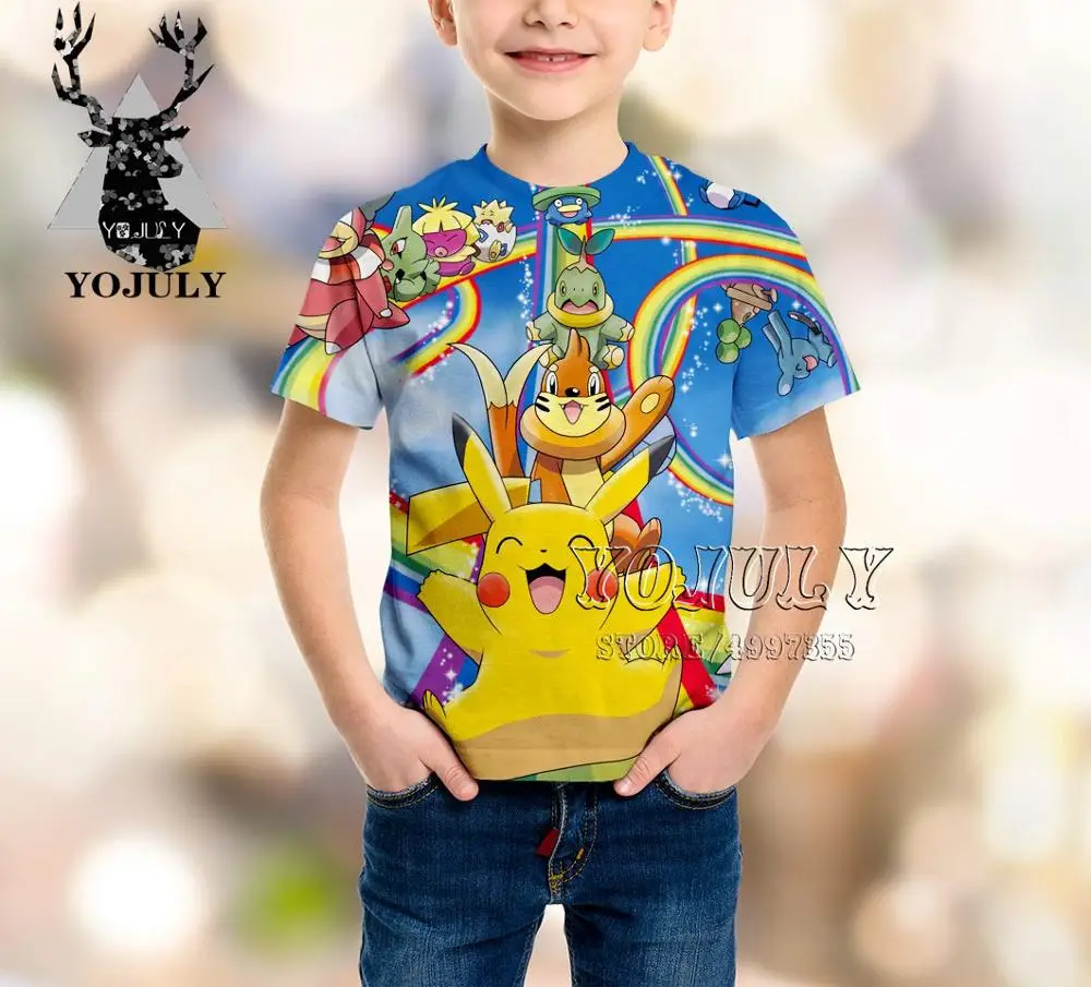 YOJULY Pikachu/новая детская одежда с 3d принтом для мальчиков и девочек-подростков детская футболка Лидер продаж, модные футболки с круглым вырезом, A413 - Цвет: 8