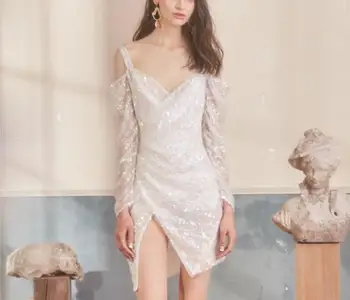 

Sequined Strap Dress Top Quality Sexy Women Night Club Fashion Vintage Evening Party Dresses
