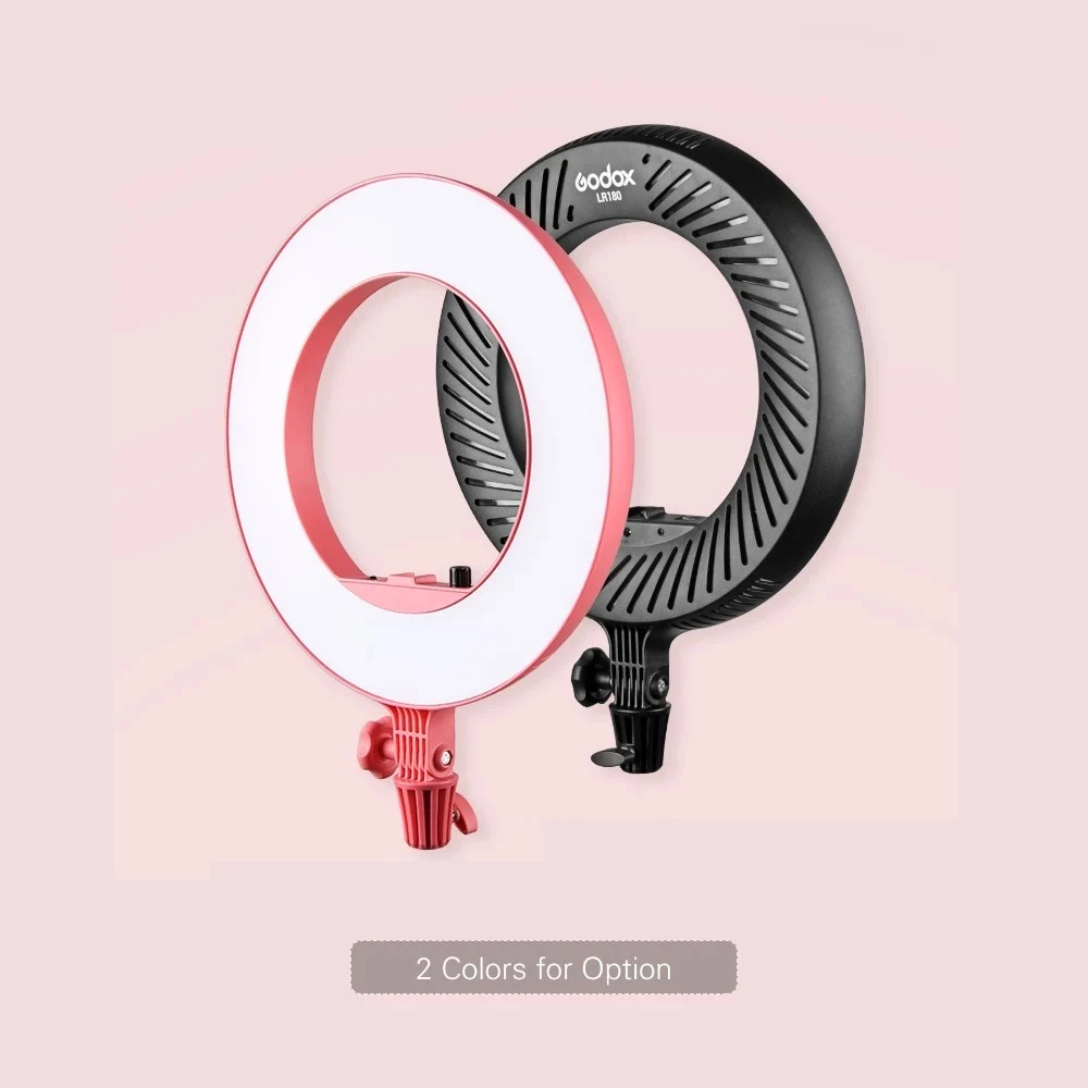 Godox LR180 Ring LED Video Light Cold Color Temperature with White Light-passing Board Phone Holder CRI 92 TLCI 97 27W