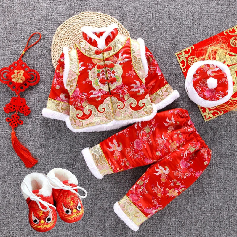 Детский костюм в стиле Тан для новорожденных; китайские традиционные костюмы для мальчиков и девочек; одежда для празднования Нового года; праздничная одежда с вышивкой; одежда для дня рождения - Color: Color2