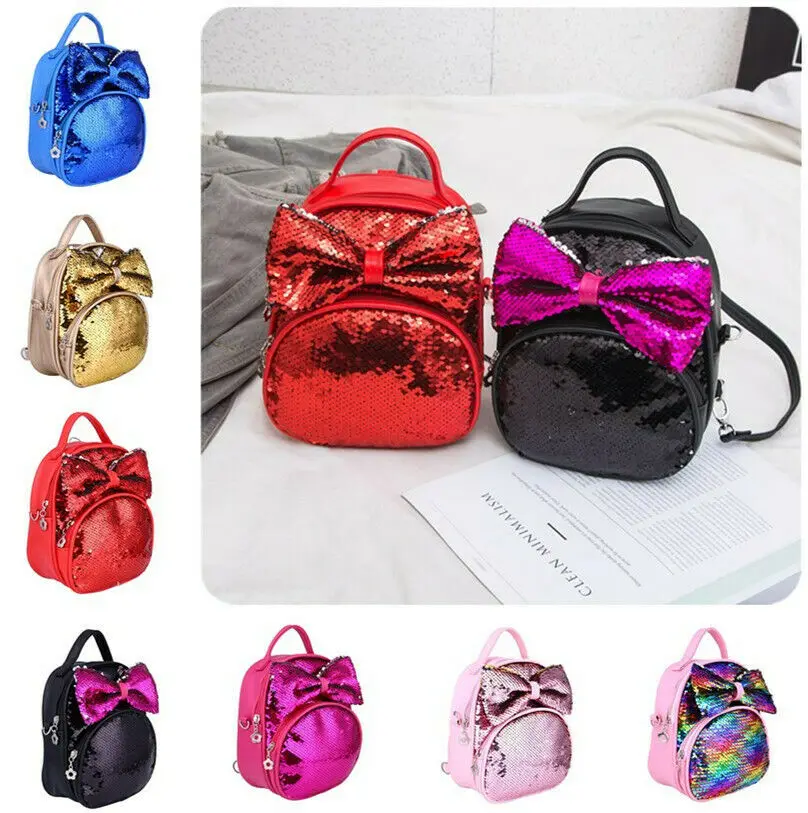 Pudcoco 7 Styles Fashion Children Kids Shoulders Bag Cute Sequins Bow Casual Travel Girls Bling Backpack Dropshipping Hot