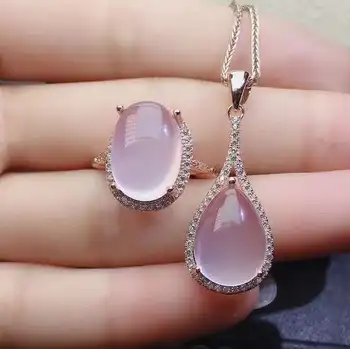 

Real Natural Rose Quartz jewelry set Natural Real Rose Quartz 925 sterling silver 1pc pendant,1pc ring