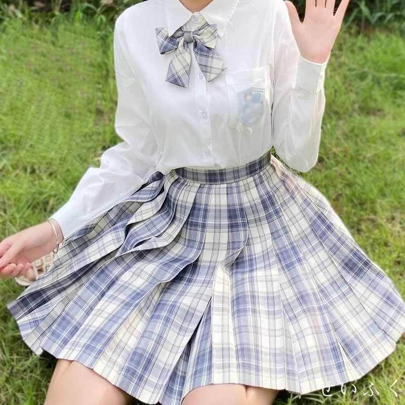 

Jk Uniform Skirt Spring And Summer Grils Full-sleeved Shirt Y2k High Waisted Checked Kawaii Skirt College Style Pleated Skirt