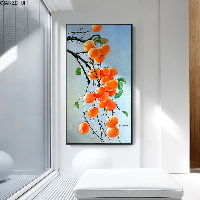 QIANZEHUI, сделай сам вход благоприятный persimmon вышивка, Круглый Алмаз Полный горный хрусталь алмазная живопись Вышивка крестиком, рукоделие