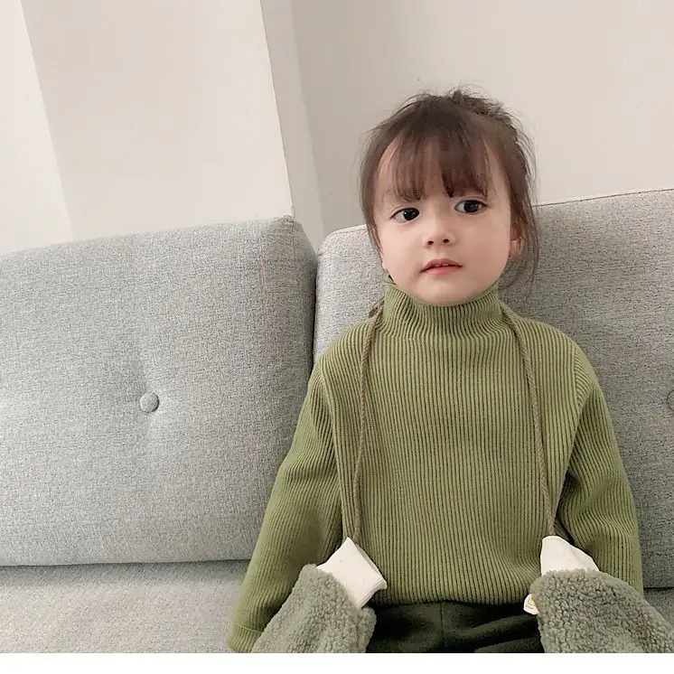 Свитер с высоким воротником для девочек; Новинка года; пуловер; свободный свитер; детский джемпер; сезон осень-зима; разные цвета - Цвет: green