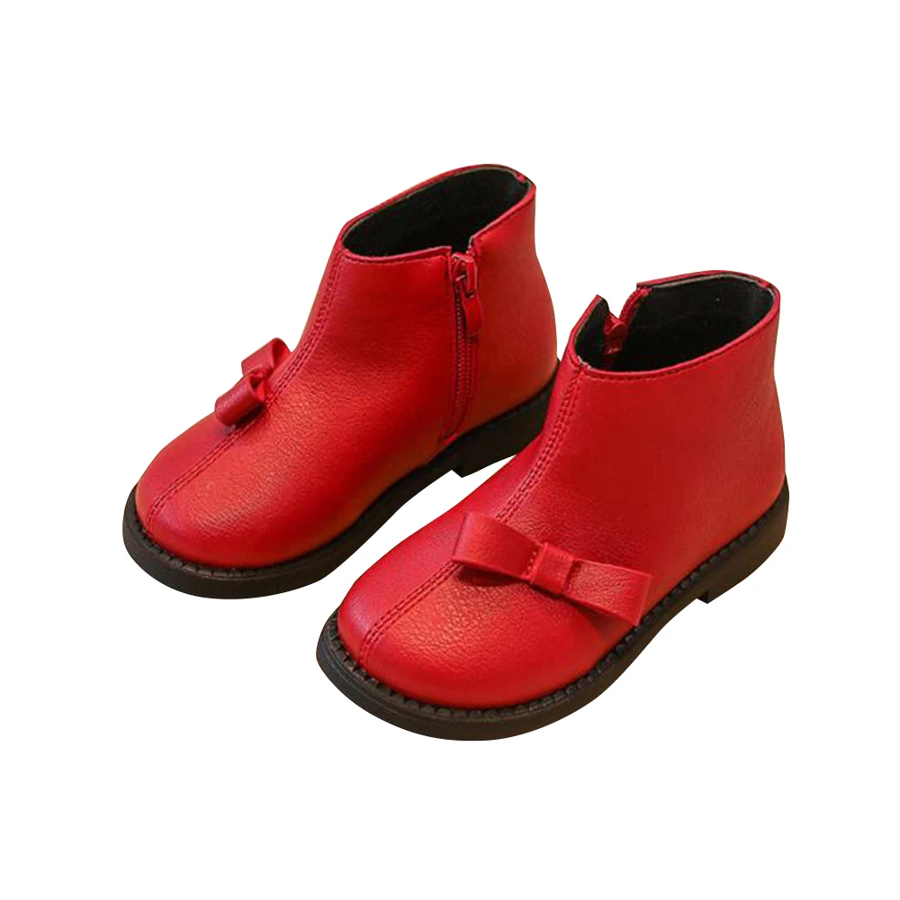 Осень-зима, детская обувь, туфли на плоской подошве для девочек, ботильоны для девочек, обувь на шнуровке для девочек, ботинки с бантом, модные ботинки для малышей, для девочек, D30 - Цвет: Красный