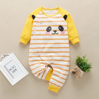 

New Baby Infant Rompers Baby Boys Girls Long-Sleeved Bear Striped Cotton Rompers Cartoon Infant Jumpsuit Baby Toddler Clothes