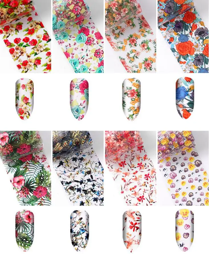 10pcs Nail Starry Star Foil Polish Stickers Mix Rose Flower Transfer Nails Decal Sliders Nail Art Decoration Manicure Designs