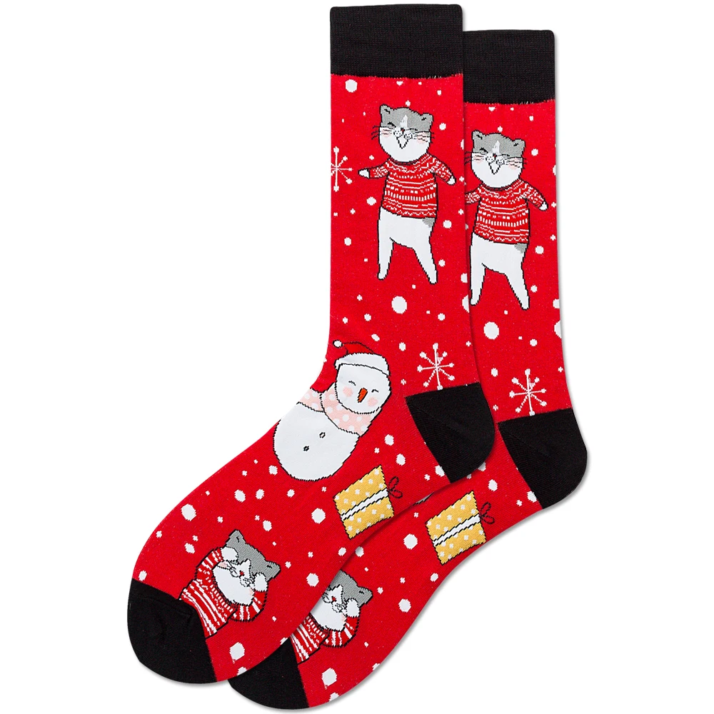 Носки большого размера разноцветный хлопок, морепродукты, рождественские фрукты, Повседневная мода, Осень-зима, новинка, забавные Веселые мужские носки - Цвет: Christmas Cat