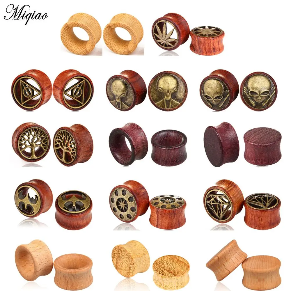 

Miqiao 2pcs Wood Flesh Tunnels Saddle Ear Gauges Ear Plugs Expander 8mm-20mm Solid Hollow Body Piercing Jewelry For Men Women