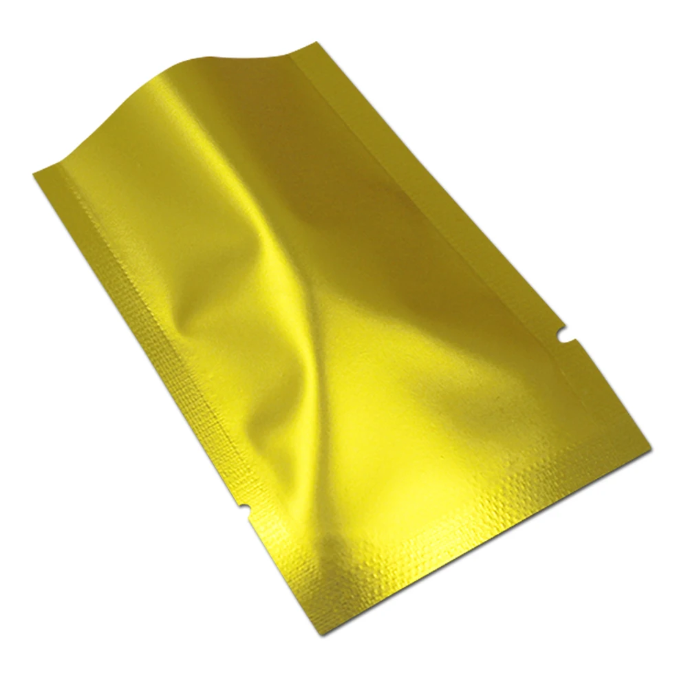 100 шт Матовая цветная открытая верхняя алюминиевая фольга упаковочная сумка майларовая фольга для хранения закусок и чая подарочный пакет для печенья сумка - Цвет: Matte Gold