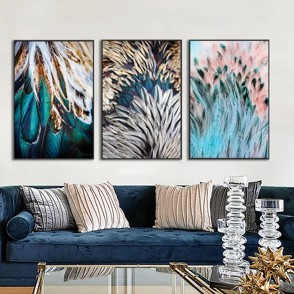 

3pcs Set Canvas Painting Abstract Nordic Colorful Feather Posters And Prints Modern Wall Art For Living Room Home Decoration