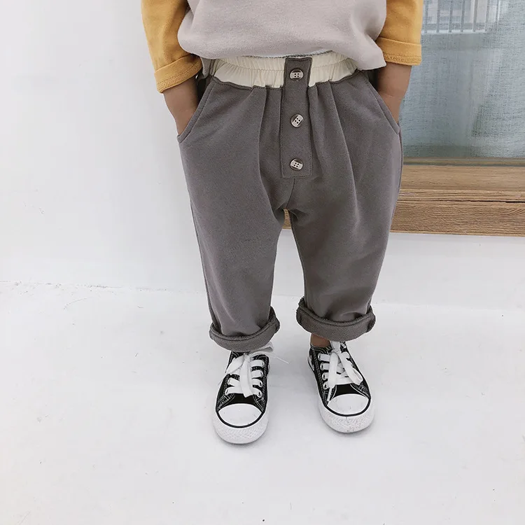 

Korean style boys cotton color matching casual pants 2019 kids 2 colors all-match trousers