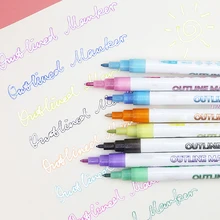 Stylos marqueurs à Double Contour, 8 couleurs, surligneur, Graffiti, affiche, carte, peinture, écriture, fournitures scolaires