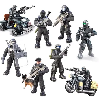 

Military SWAT POLICE Soldier Bricks Figures set with Gun Weapon Army ww2 city Building Blocks children toys