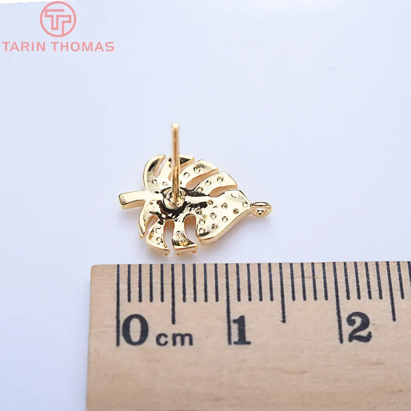 24K Gold Color Brass Leaf Leaves Stud Earrings