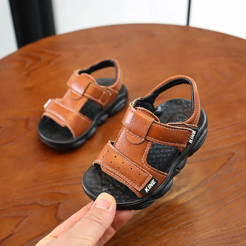 Children summer beach sandals 2023 cool boys girls genuine leather cowhide breathable comfortable flat sandals baby soft shoes 2