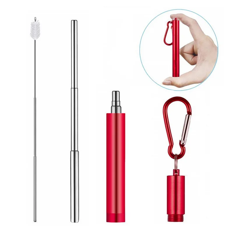 Stainless Steel Telescopic Cofee Milk Juice Drinking Straw Portable Straws Travel Reusable Collapsible Drinking Straw With Brush - Цвет: 1pack red B