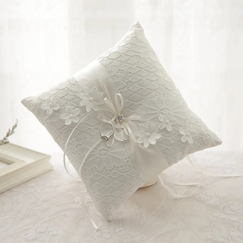 Вышитый цветок атласное жемчужное свадебное кольцо подушка цвета слоновой кости