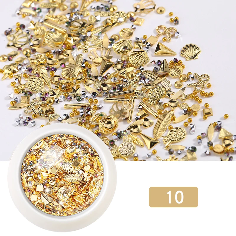Луна Звезда смешанный размер 3D украшения для дизайна ногтей Металл золото Прозрачный Красочный Дизайн ногтей DIY аксессуары для дизайна красоты - Цвет: 10