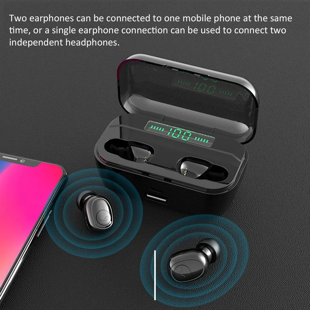 Bluetooth 5,0 наушники с шумоподавлением светодиодный дисплей TWS беспроводной стерео вкладыши IPX7 водонепроницаемая Спортивная гарнитура с зарядным устройством