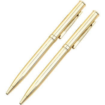 

2Pcs Metal Rotation Metal Ballpoint Pen Lightweight Metal Black Ink Pen for School Office(Golden)