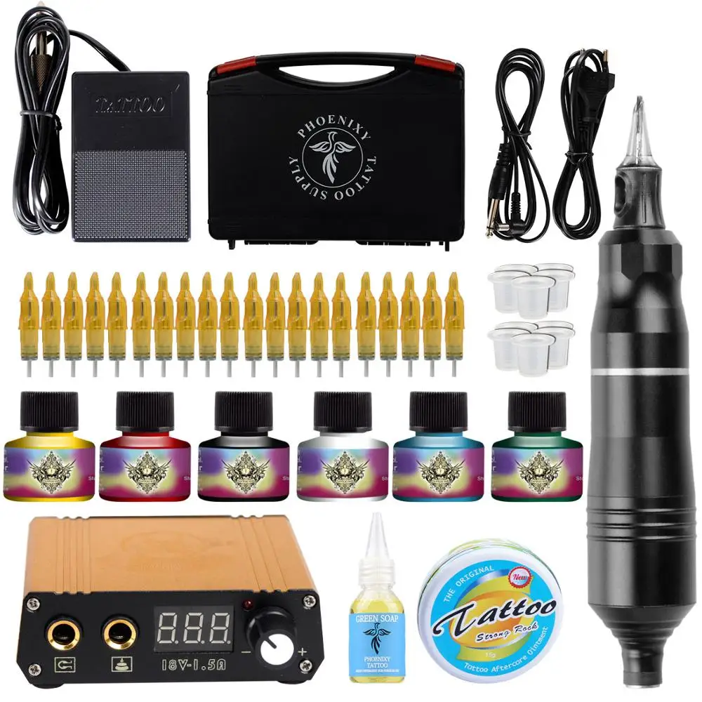 

Professional Tattoo Machine Kit Rotary Pen Tattoo Power Supply With Cartridges Needles For Permanent Makeup Body Art Tattoo Kit