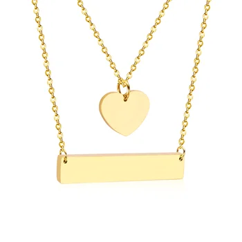 

LUXUKISSKIDS (45+5cm) Double Pendant Chain Necklace For Men Women Jewelry Stainless Steel Necklaces Collars Collier