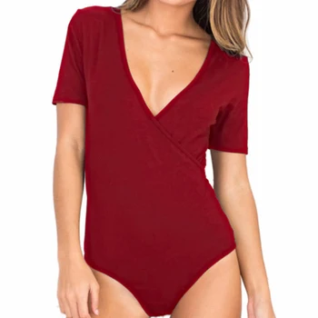 

Women Bodysuits 2020 New Short Sleeve Deep V-Neck Bodycon Body Suit Leotard Tops Jumpsuit Rompers One Piece Overalls For Women