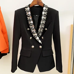 Mais novo 2022 moda designer jaqueta feminina diamantes strass miçangas duplo breasted xale collar blazer