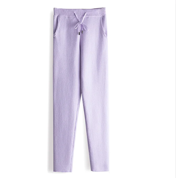 Фиолетовый Pants Women Special Offer Wool Microfiber Pants For Women Boutique Cashmere Knit Casual Female New Wild High Waist Slim - Цвет: Фиолетовый