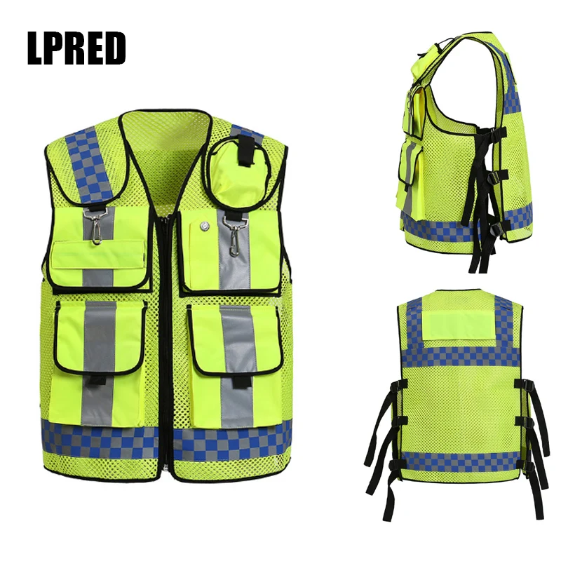 

Reflective Vest Traffic Warning Road Fluorescent Clothes Working Engineering Safety Vest Multi Pockets Workwear
