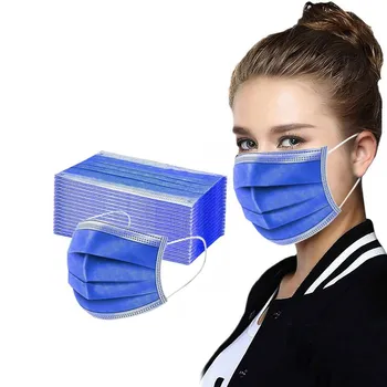 

50PCS Disposable Face Mask Adults Breathable Blue Masks 3Ply Ear Loop masker Non-woven Masks masque maske Face Cover mondkapje