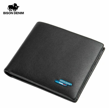 

BISON DENIM Genuine Leather Short Wallet Casual Men Wallet Purse Dollar Price Standard Card Holders Wallets For Men N4449