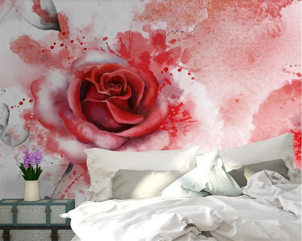 Beibehang-Custom-wallpaper-large-mural-modern-minimalistic-abstract-watercolor-hand-painted-rose-background-wallpaper (1)