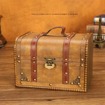 

Vintage Wooden Locked Storage Box Cosmetic Jewelry Box Jewelry Storage Treasure Box