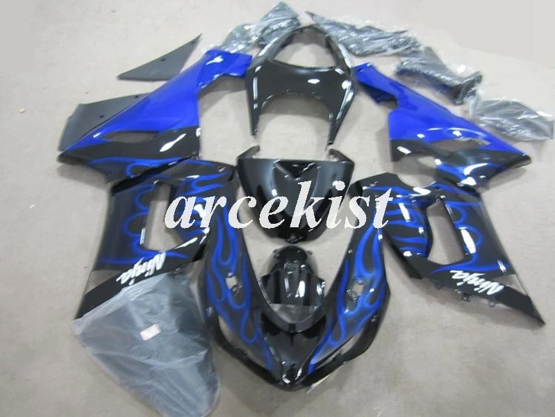 ABS мотоцикл обтекатели комплект подходит для kawasaki Ninja ZX6R 636 2005 2006 05 06 6R ZX-6R Кузов Набор на заказ черный синий - Цвет: blue flame