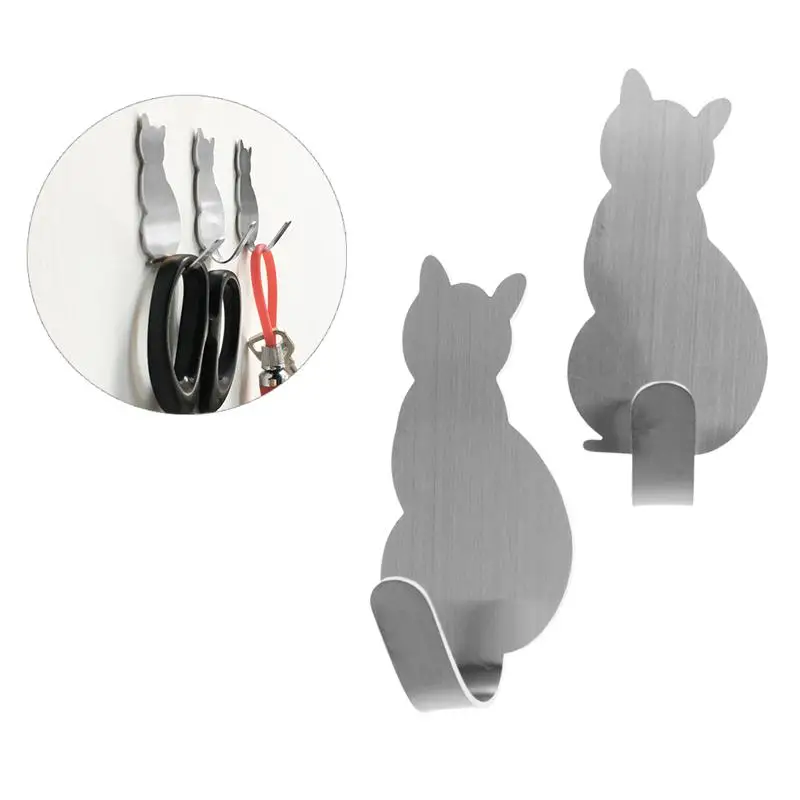 Wall Mounted Hooks 8pcs Creative Cat Shaped Nail Free Stainless Steel Adhesive Towel Coat